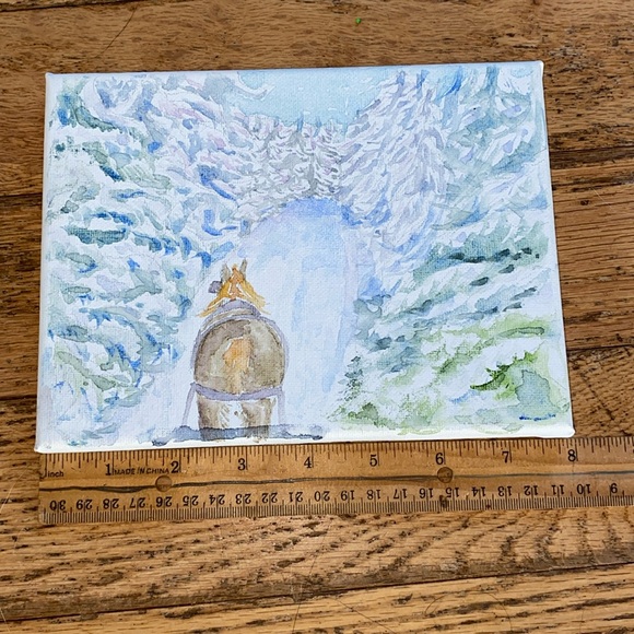 Original watercolour winter scene, small canvas - Picture 1 of 3